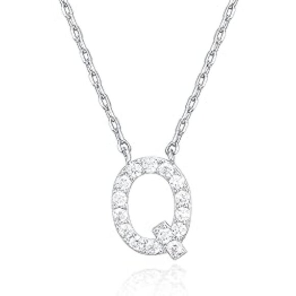 14K White Gold Initial Necklace Letter Dainty Diamond Gift Present P - Z - Picture 2 of 12